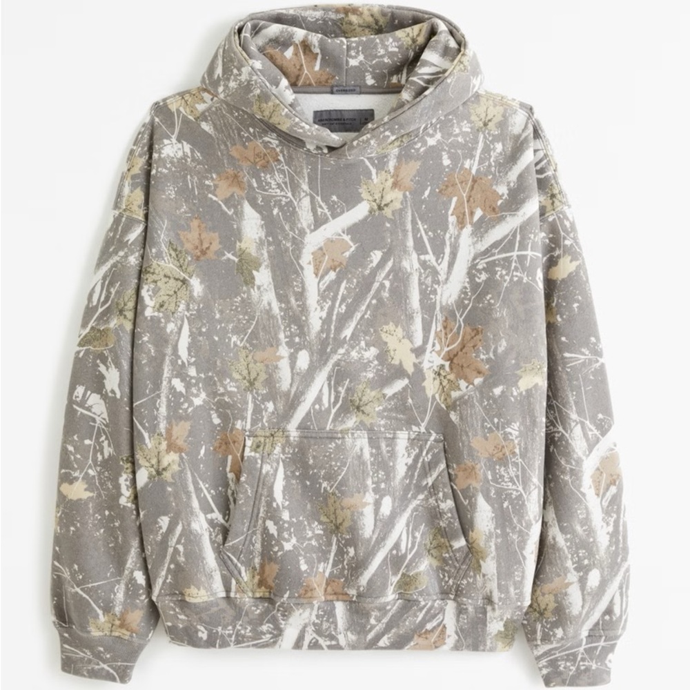 Abercrombie & Fitch Gray Hoodie with Brown and Green Leaf Print - Picture 1 of 4